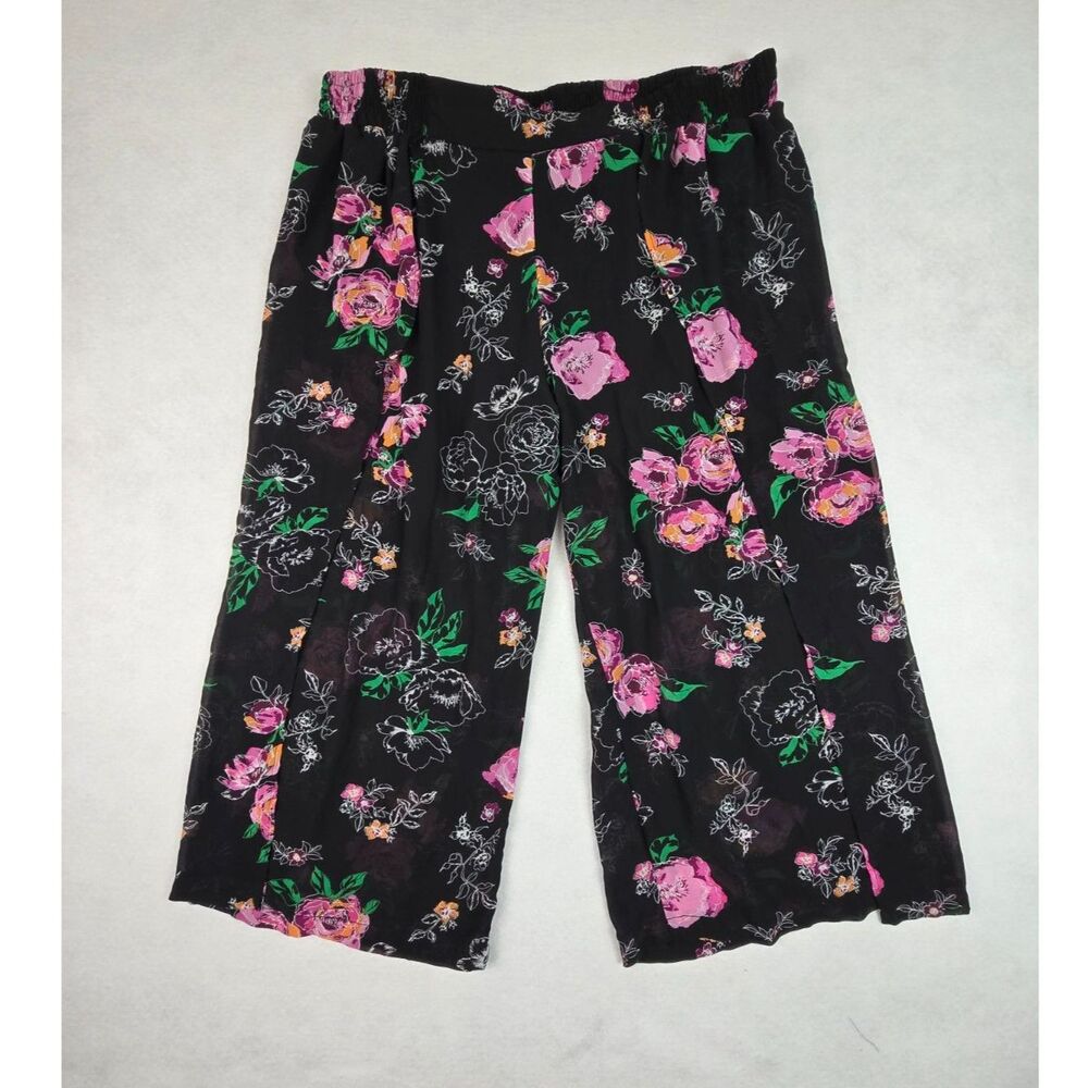Torrid Black Floral Print Chiffon Split Leg Pants